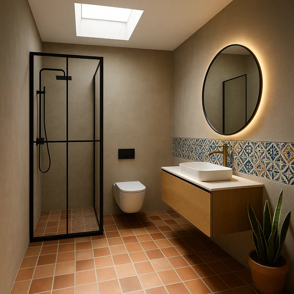 Baño reformado con plato de ducha y mampara de vidrio