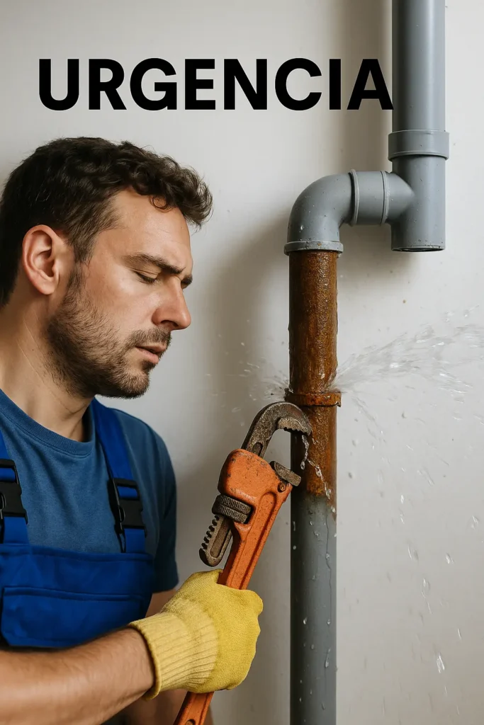 Técnico reparando tubería rota — servicio de urgencias 24 h en Madrid