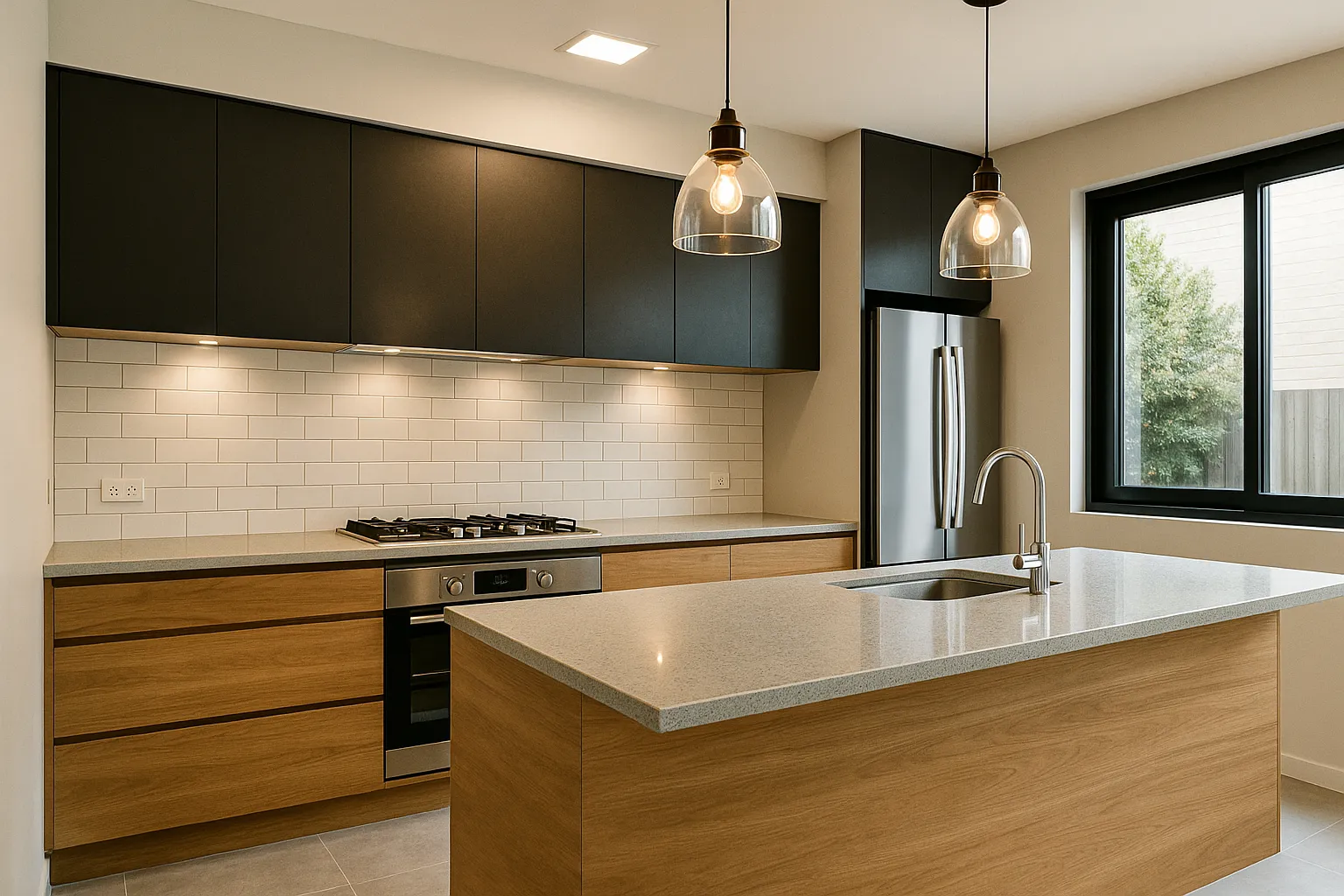 Cocina reformada con muebles a medida y encimera de cuarzo en Madrid